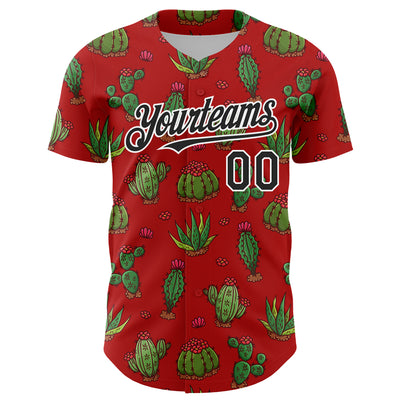 Custom Red Black-White 3D Mexican Cactus Authentic Baseball Jersey