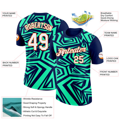 Custom Navy Pea Green-Orange 3D Esports Performance T-Shirt