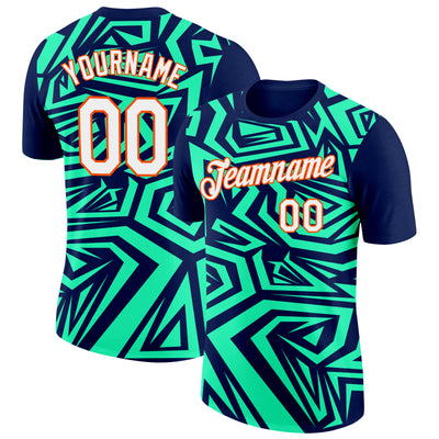 Custom Navy Pea Green-Orange 3D Esports Performance T-Shirt
