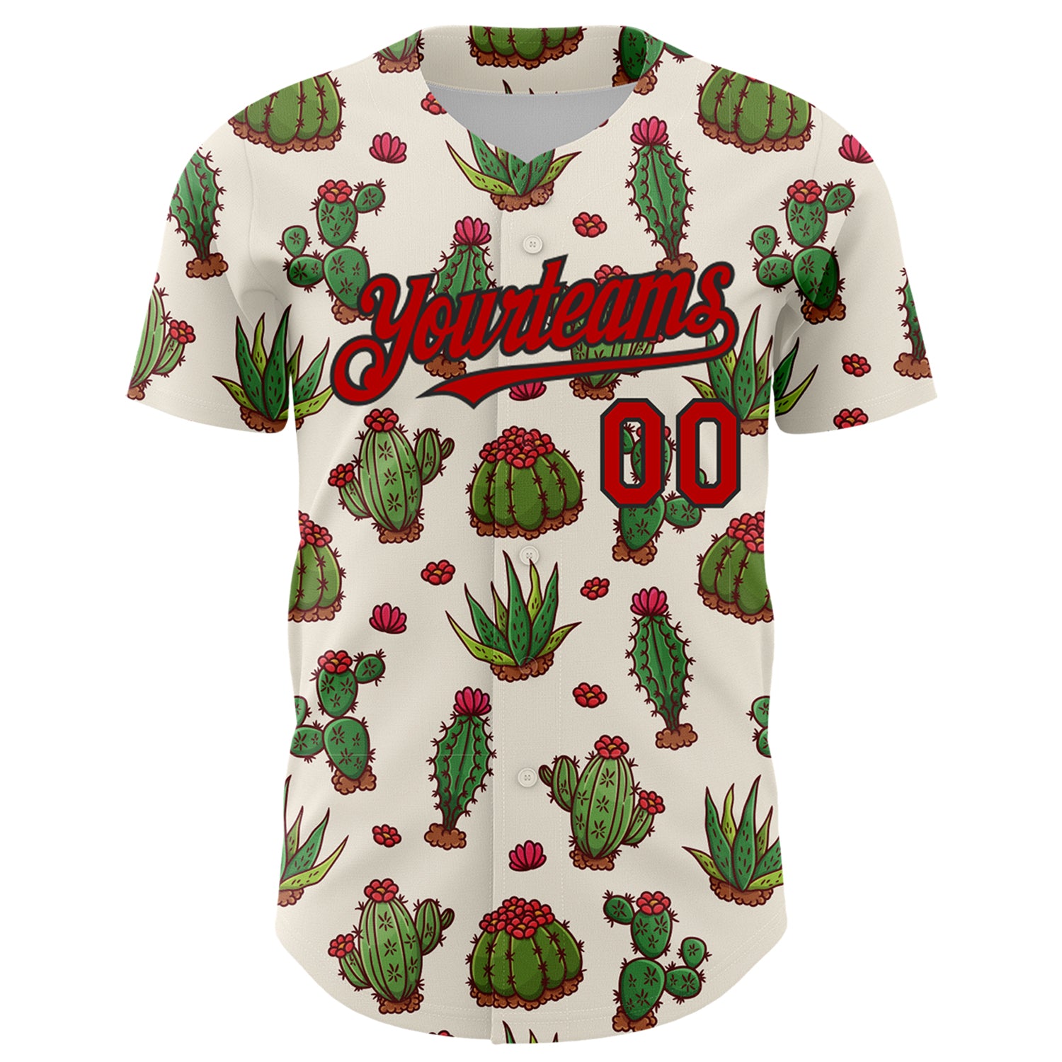 Custom Cream Red-Black 3D Mexican Cactus Authentic Baseball Jersey