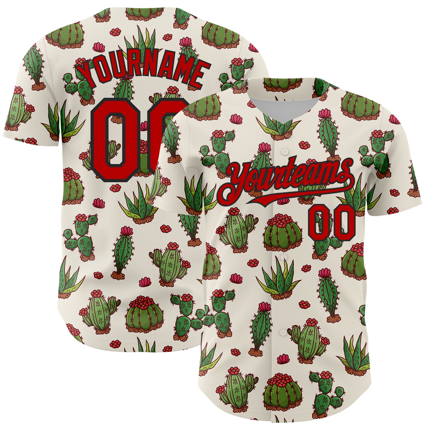 Custom Cream Red-Black 3D Mexican Cactus Authentic Baseball Jersey