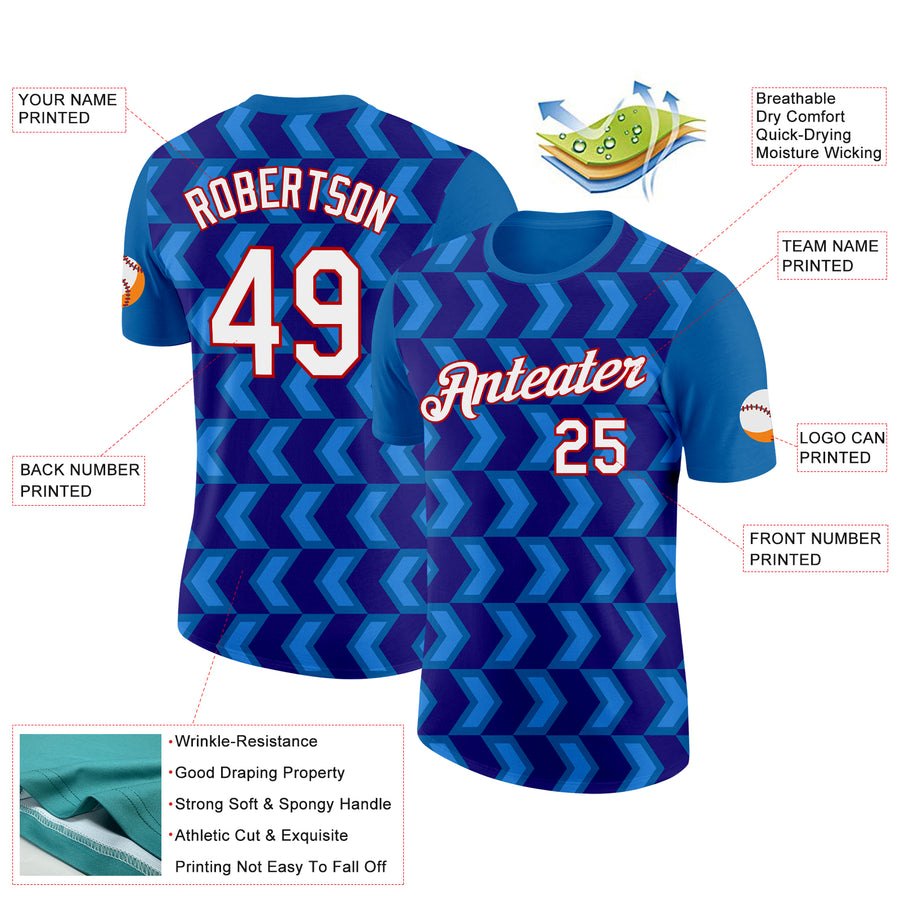 Custom Blue Dark Purple Powder Blue-Red 3D Esports Performance T-Shirt