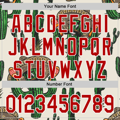 Custom Cream Red-White 3D Mexican Cactus Authentic Baseball Jersey