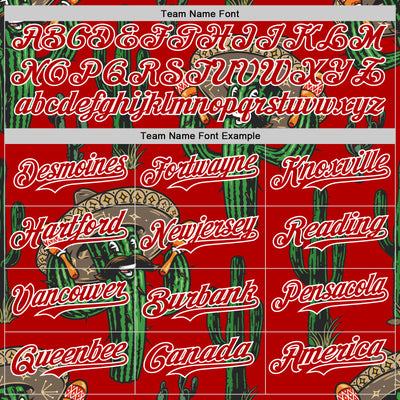 Custom Red White 3D Mexican Cactus Authentic Baseball Jersey