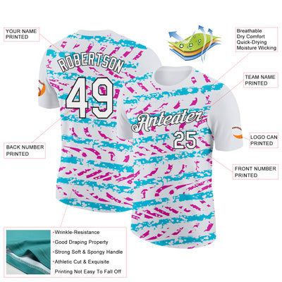 Custom White Lakes Blue Deep Pink-Black 3D Esports Performance T-Shirt