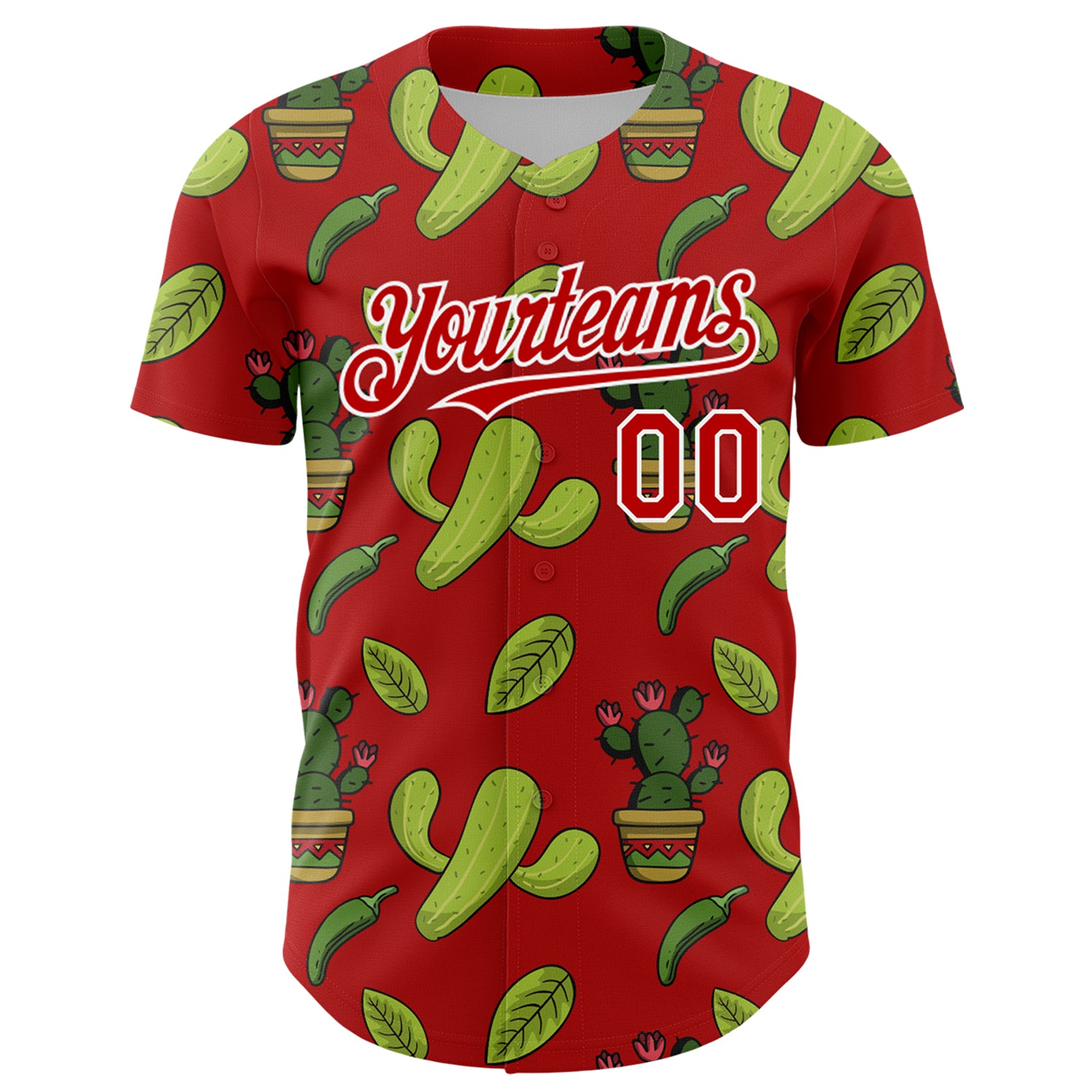 Custom Red White 3D Mexican Cactus Authentic Baseball Jersey