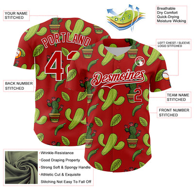 Custom Red White 3D Mexican Cactus Authentic Baseball Jersey