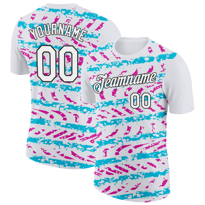 Custom White Lakes Blue Deep Pink-Black 3D Esports Performance T-Shirt