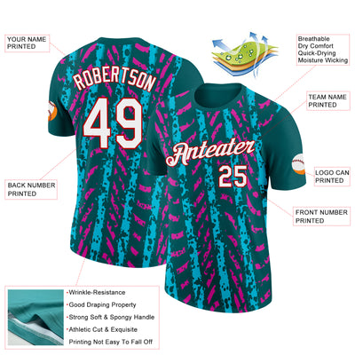 Custom Midnight Green Lakes Blue Deep Pink-Red 3D Esports Performance T-Shirt