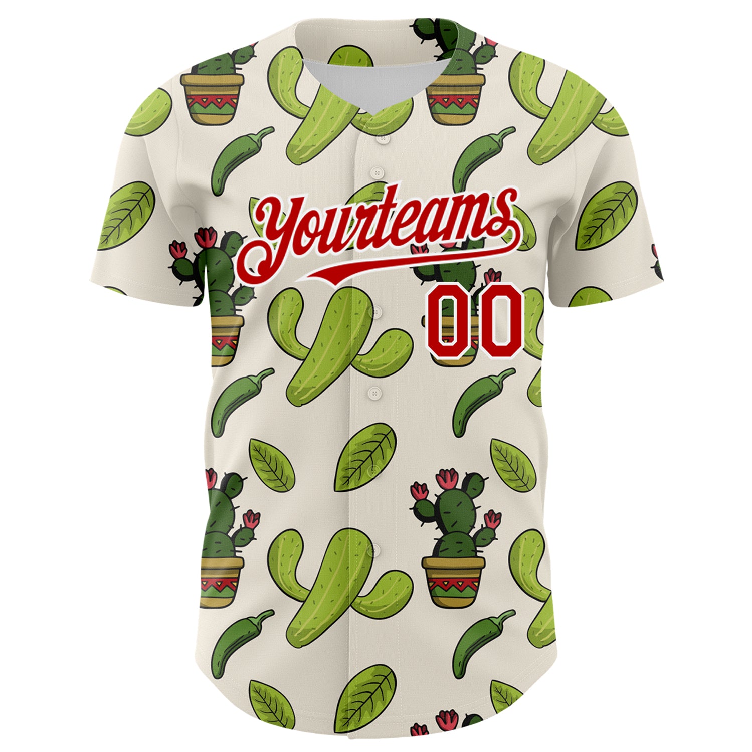 Custom Cream Red-White 3D Mexican Cactus Authentic Baseball Jersey