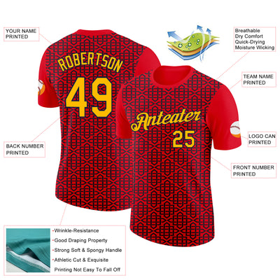 Custom Fire Red Gold Black-Navy 3D Esports Performance T-Shirt