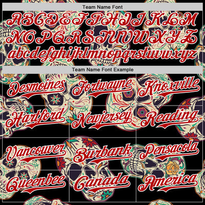 Custom Black Red-White 3D Mexican Skull Authentic Baseball Jersey