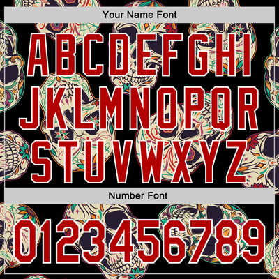 Custom Black Red-White 3D Mexican Skull Authentic Baseball Jersey