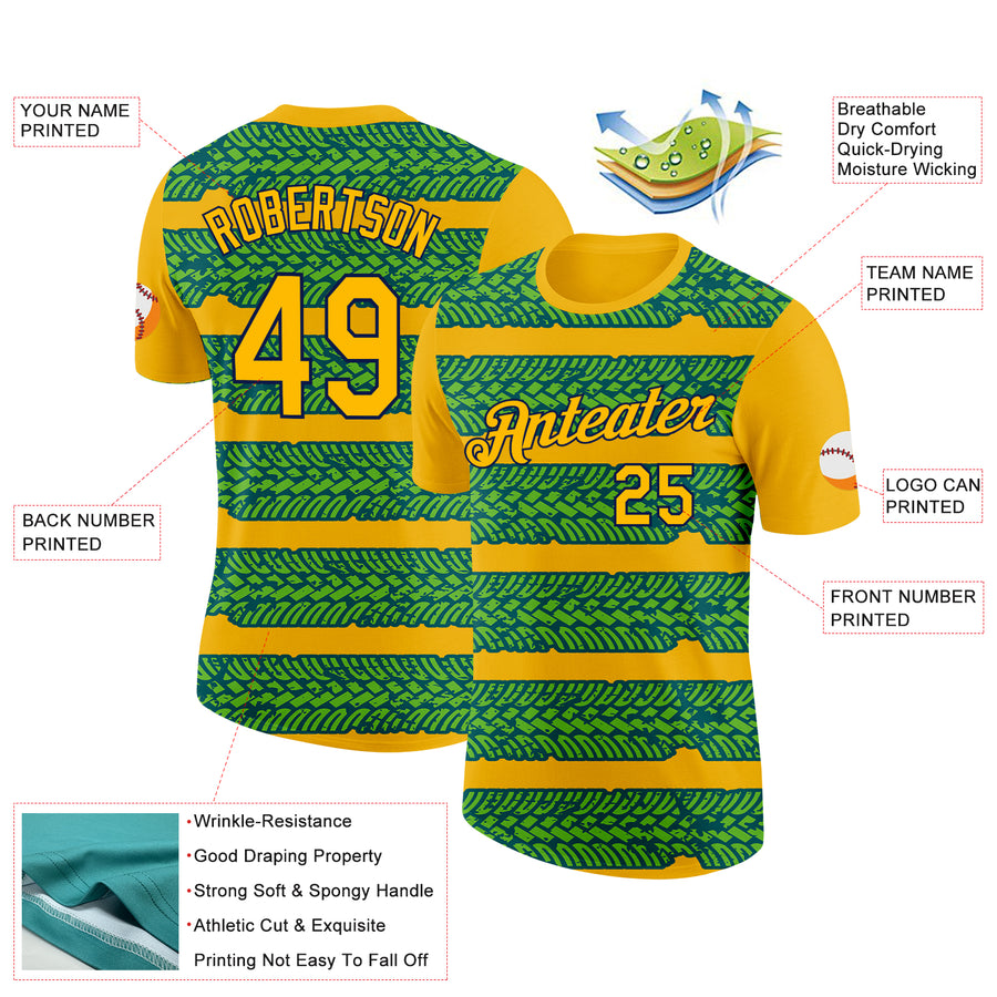 Custom Gold Aurora Green Midnight Green-Navy 3D Esports Performance T-Shirt