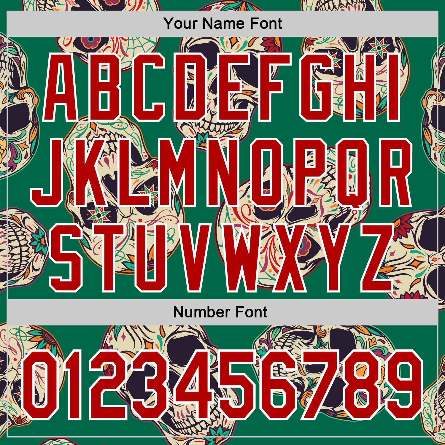 Custom Kelly Green Red-White 3D Mexican Skull Authentic Baseball Jersey