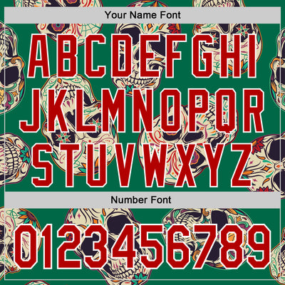 Custom Kelly Green Red-White 3D Mexican Skull Authentic Baseball Jersey