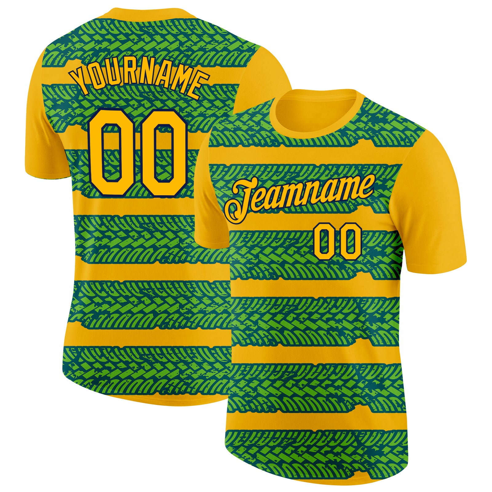 Custom Gold Aurora Green Midnight Green-Navy 3D Esports Performance T-Shirt