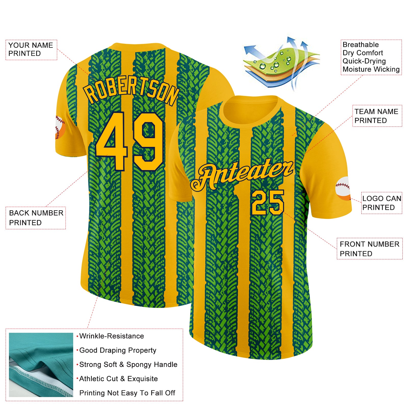 Custom Gold Aurora Green Midnight Green-Navy 3D Esports Performance T-Shirt