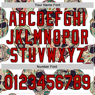 Custom White Red-Black 3D Mexican Skull Authentic Baseball Jersey