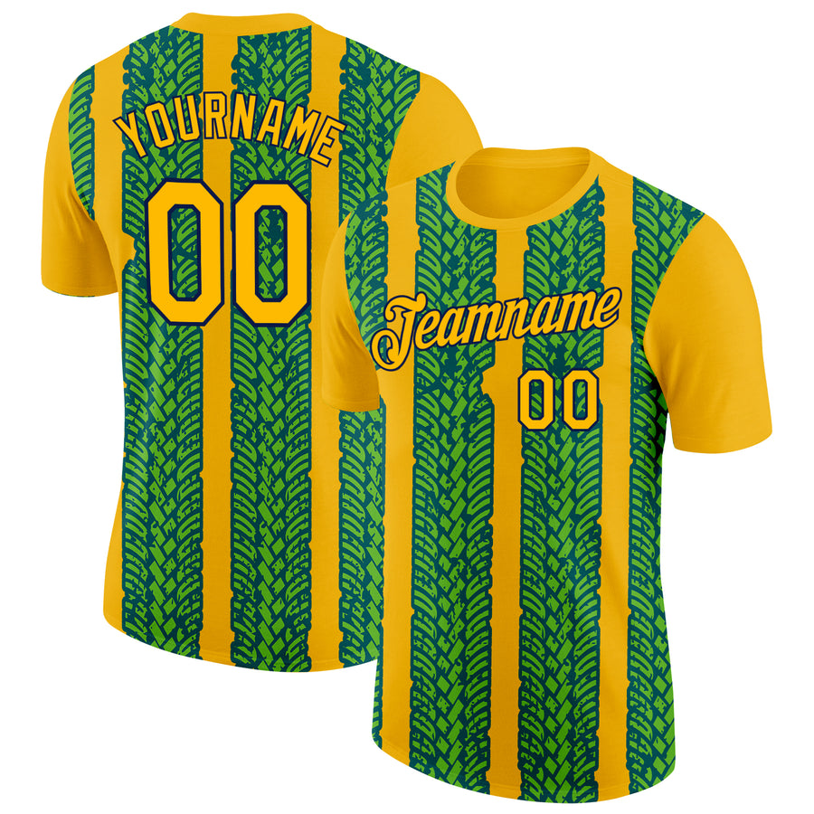 Custom Gold Aurora Green Midnight Green-Navy 3D Esports Performance T-Shirt