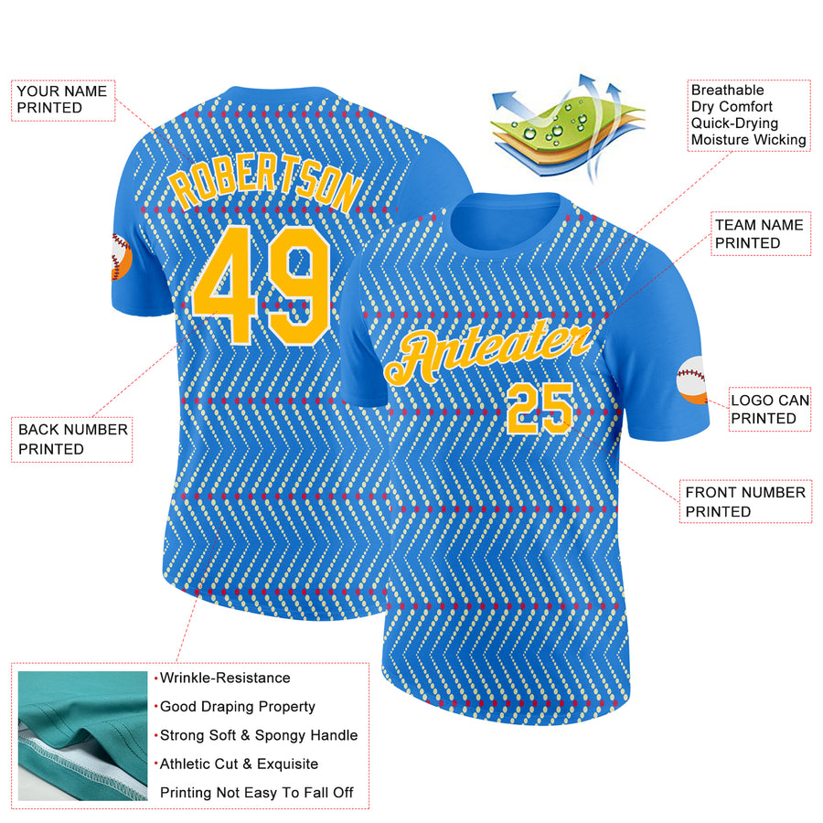 Custom Powder Blue Gold Cream Red-White 3D Esports Performance T-Shirt