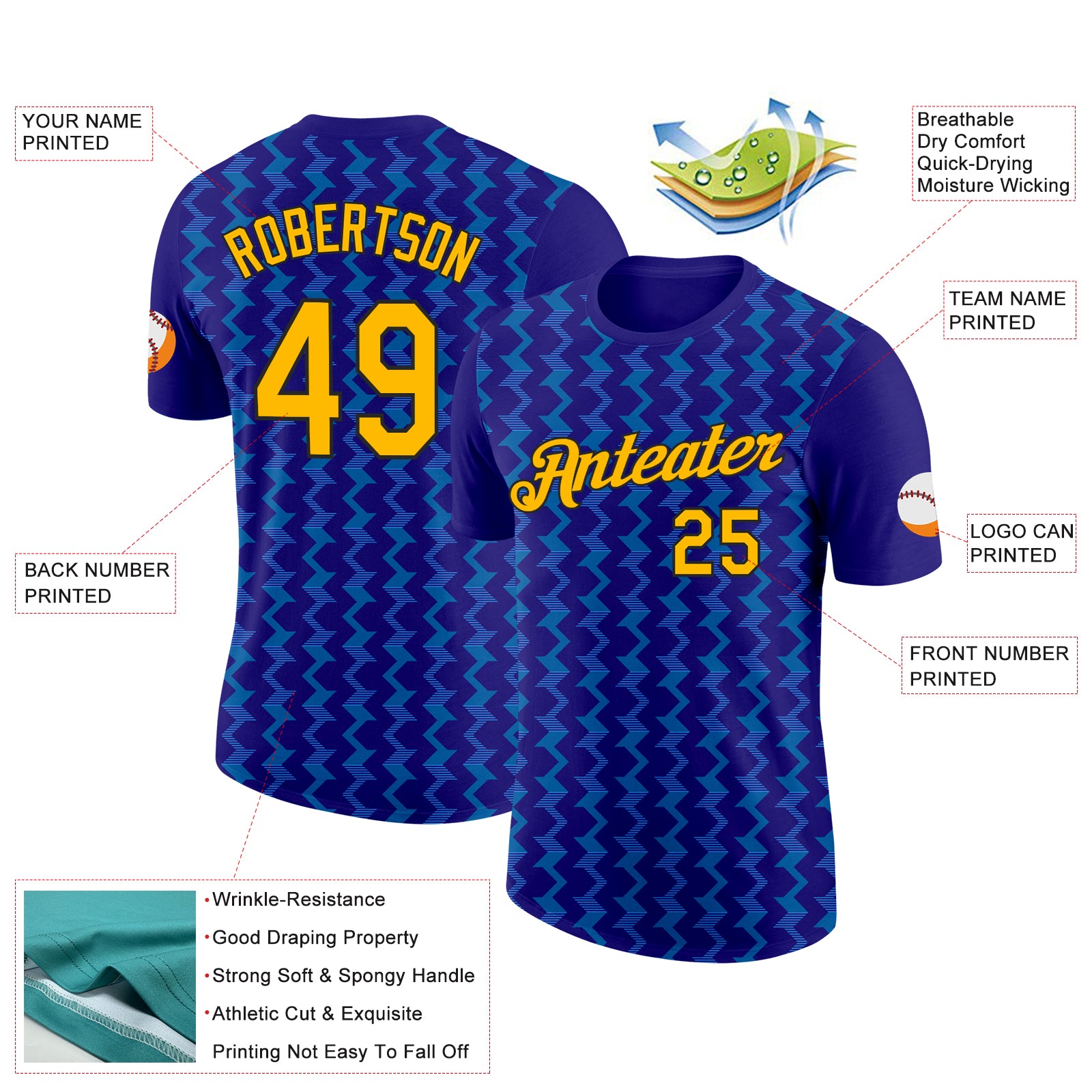 Custom Dark Purple Gold Blue-Black 3D Esports Performance T-Shirt