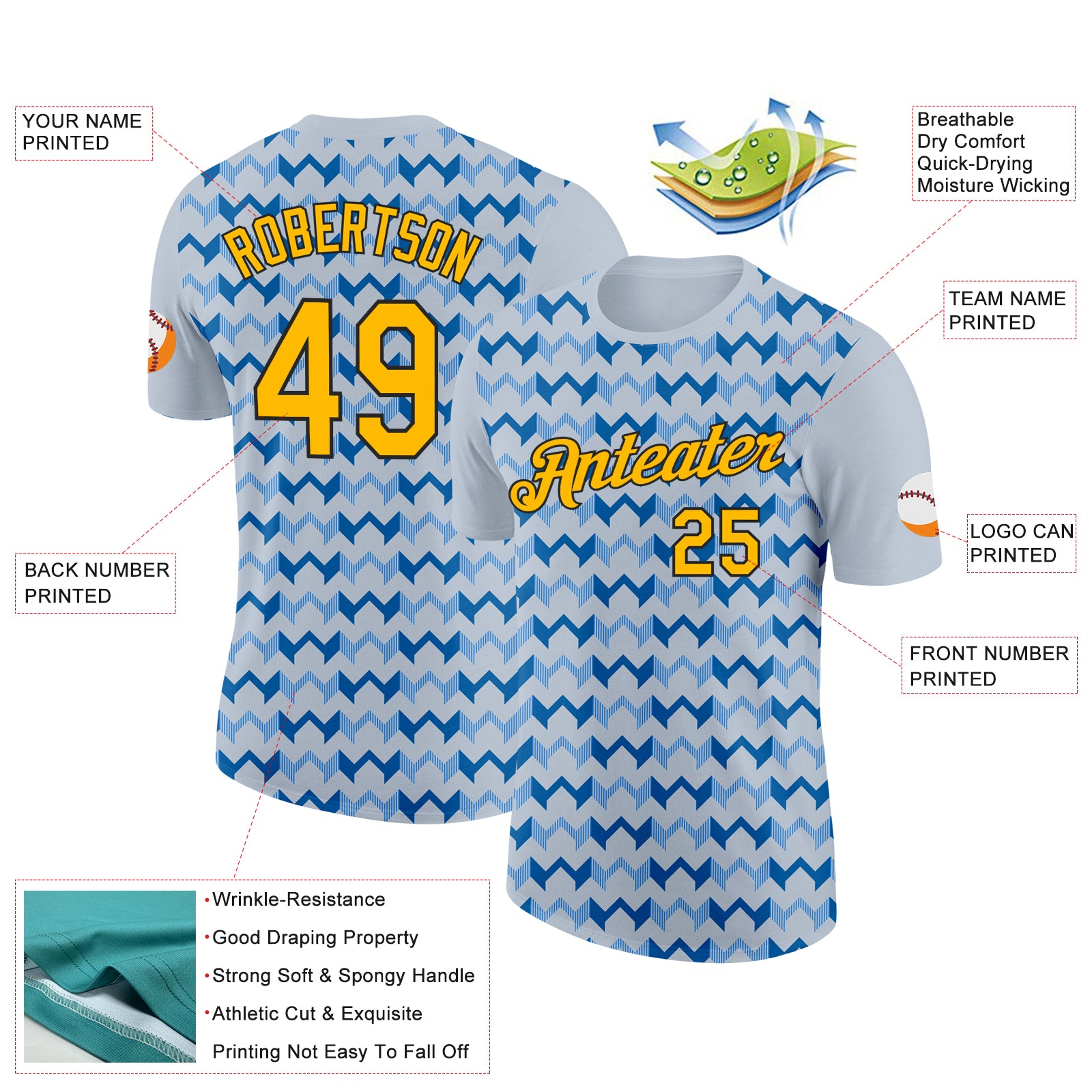 Custom Silver Gold Blue-Black 3D Esports Performance T-Shirt