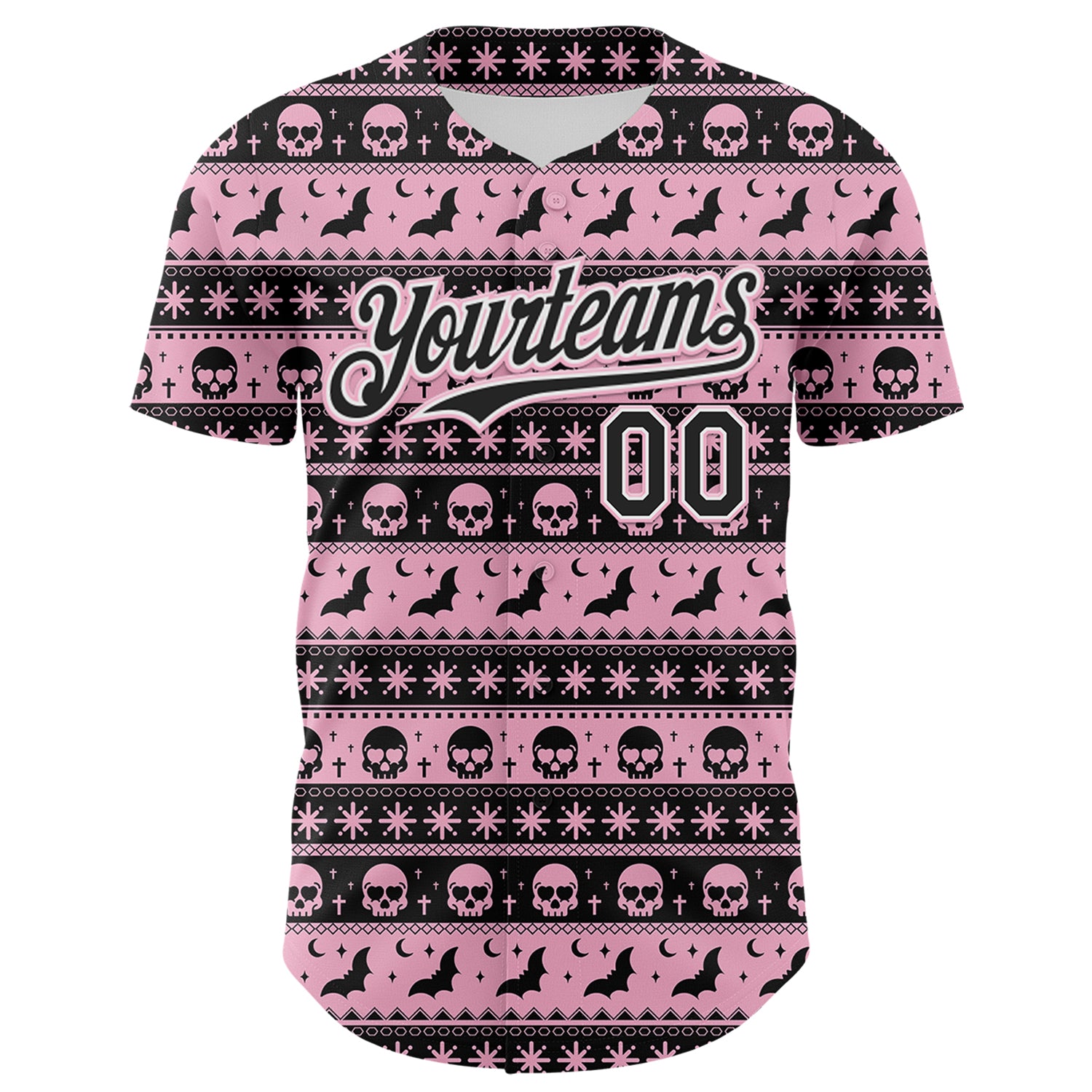 Custom Black Light Pink-White 3D Gothic Skull Authentic Baseball Jersey