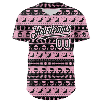 Custom Black Light Pink-White 3D Gothic Skull Authentic Baseball Jersey