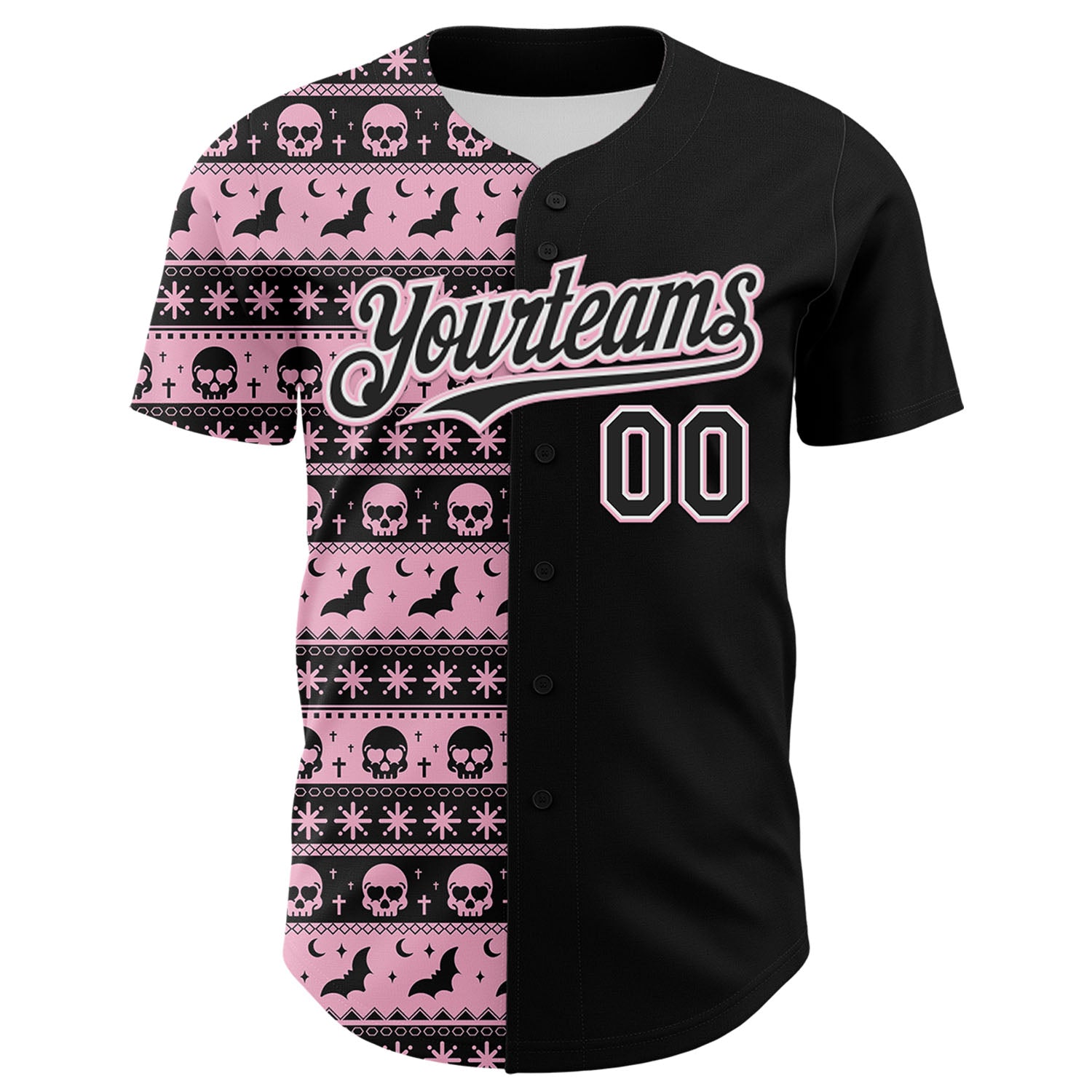 Custom Black Light Pink-White 3D Gothic Skull Authentic Baseball Jersey
