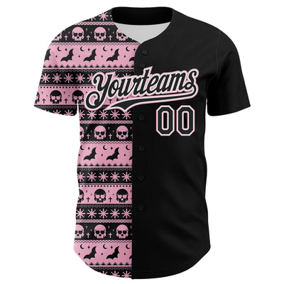 Custom Black Light Pink-White 3D Gothic Skull Authentic Baseball Jersey