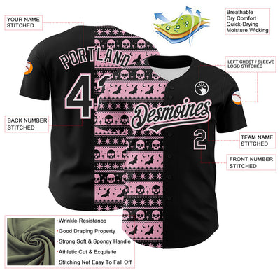 Custom Black Light Pink-White 3D Gothic Skull Authentic Baseball Jersey