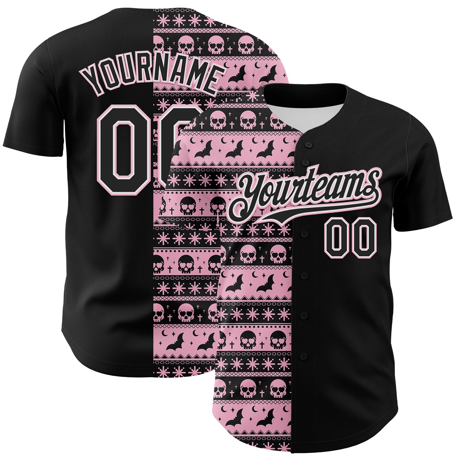 Custom Black Light Pink-White 3D Gothic Skull Authentic Baseball Jersey