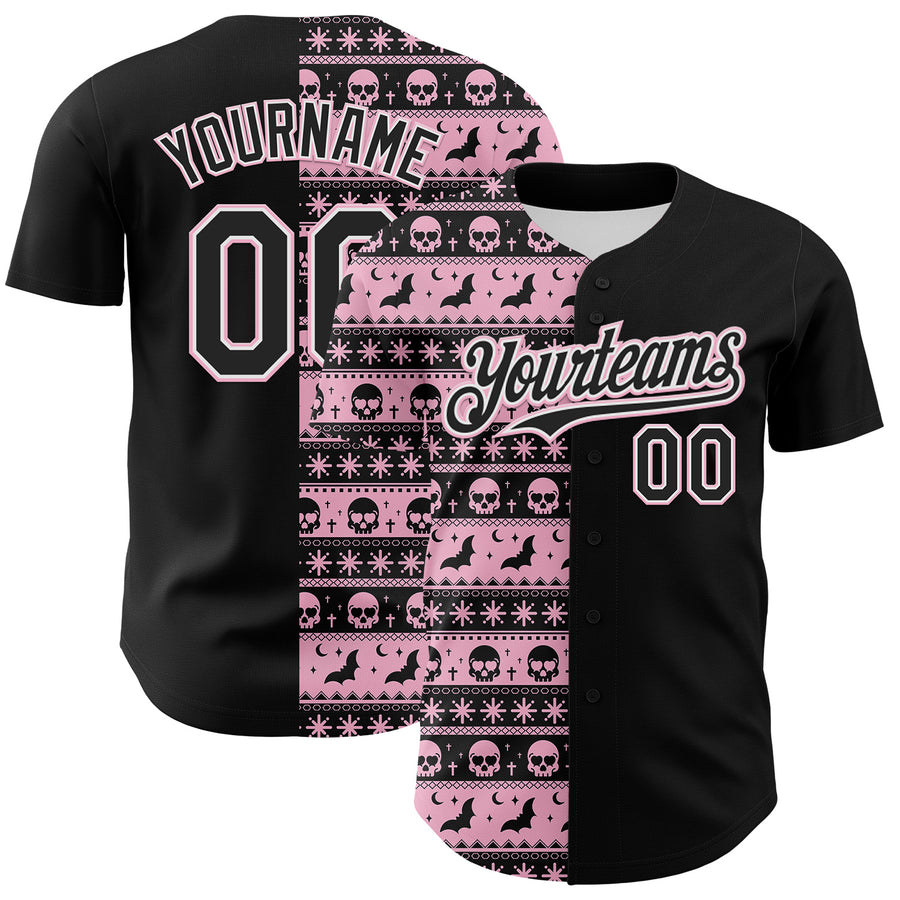 Custom Black Light Pink-White 3D Gothic Skull Authentic Baseball Jersey