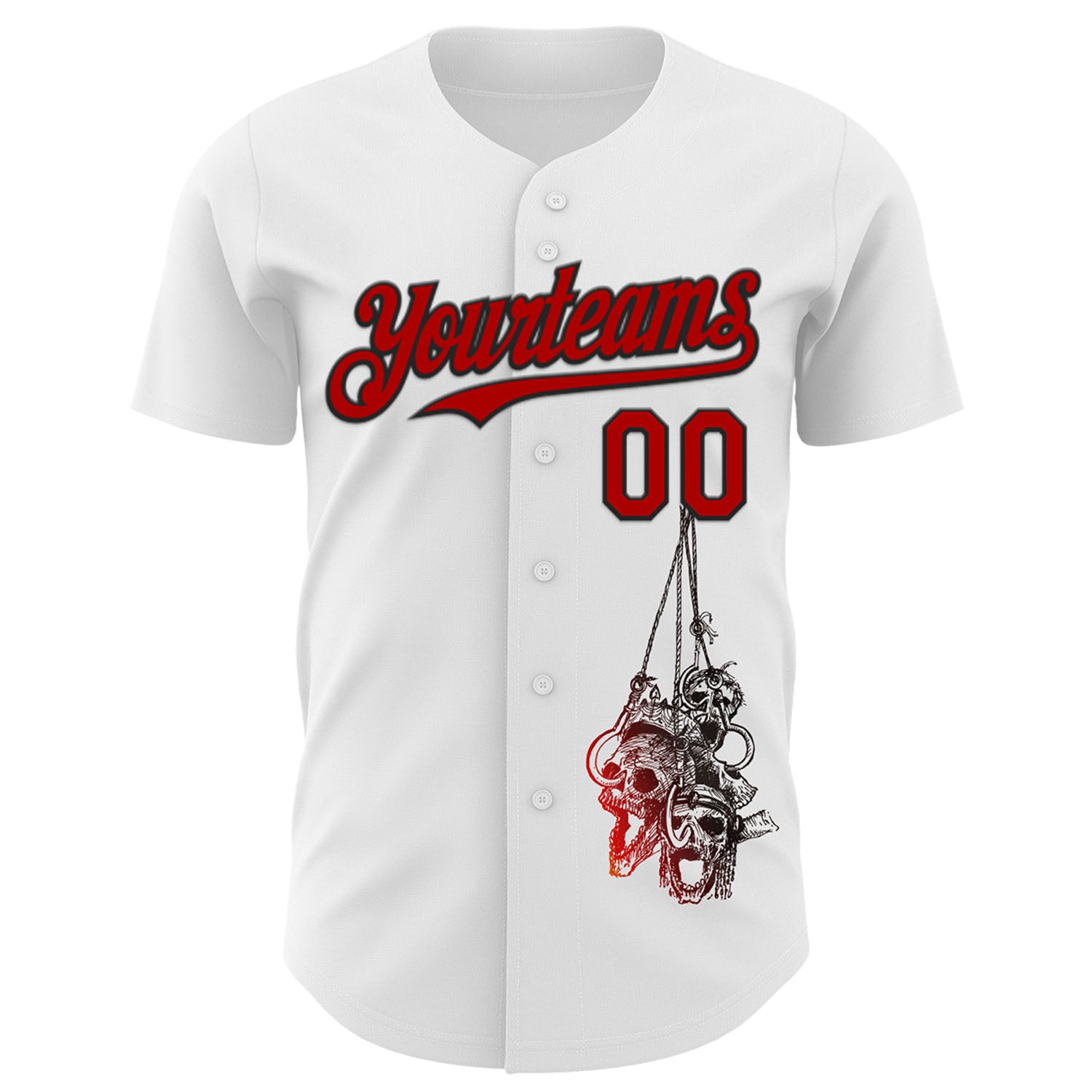 Custom White Red-Black 3D Skull Authentic Baseball Jersey
