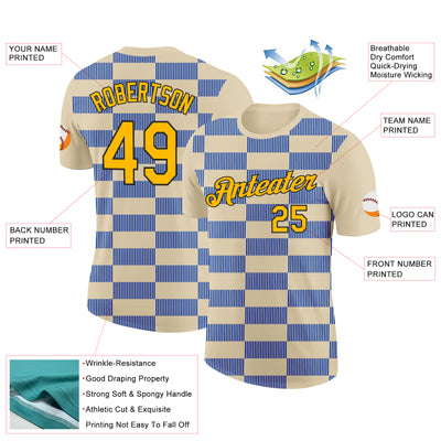 Custom Cream Gold Thunder Blue-Black 3D Esports Performance T-Shirt