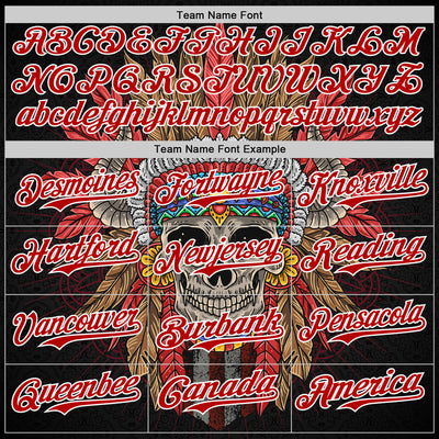 Custom Black Red-White 3D Apache Skull Authentic Baseball Jersey