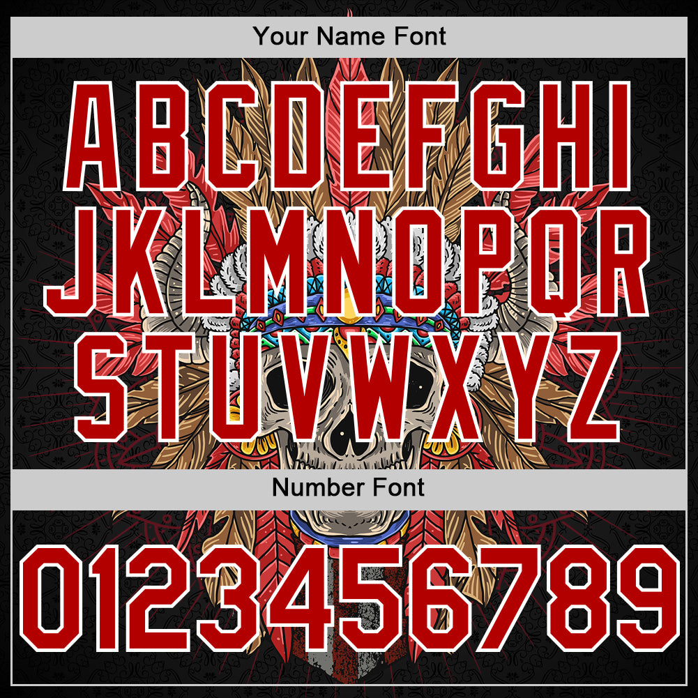 Custom Black Red-White 3D Apache Skull Authentic Baseball Jersey