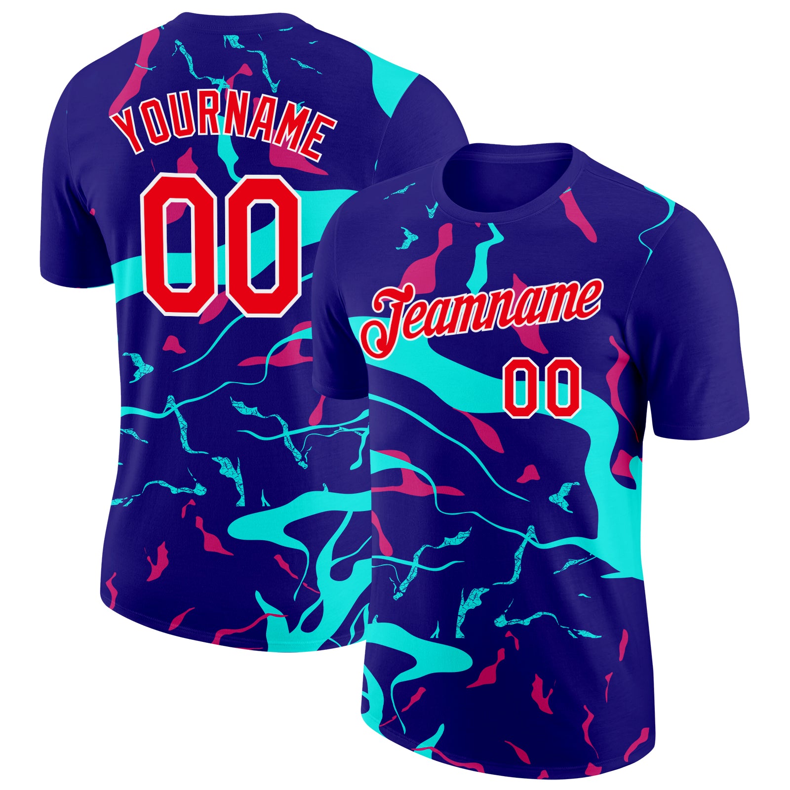 Custom Dark Purple Fire Red Ice Blue-Hot Pink 3D Esports Performance T-Shirt