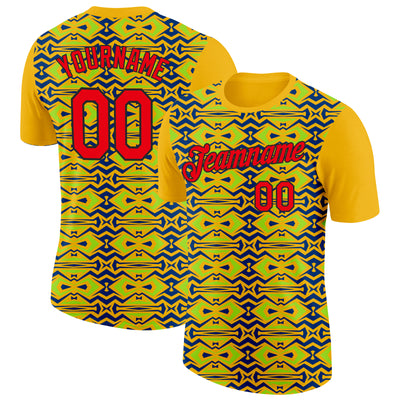 Custom Gold Fire Red US Navy Blue Aurora Green-Black 3D Esports Performance T-Shirt