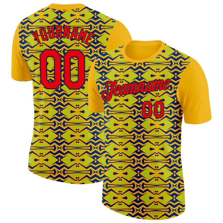 Custom Gold Fire Red US Navy Blue Aurora Green-Black 3D Esports Performance T-Shirt