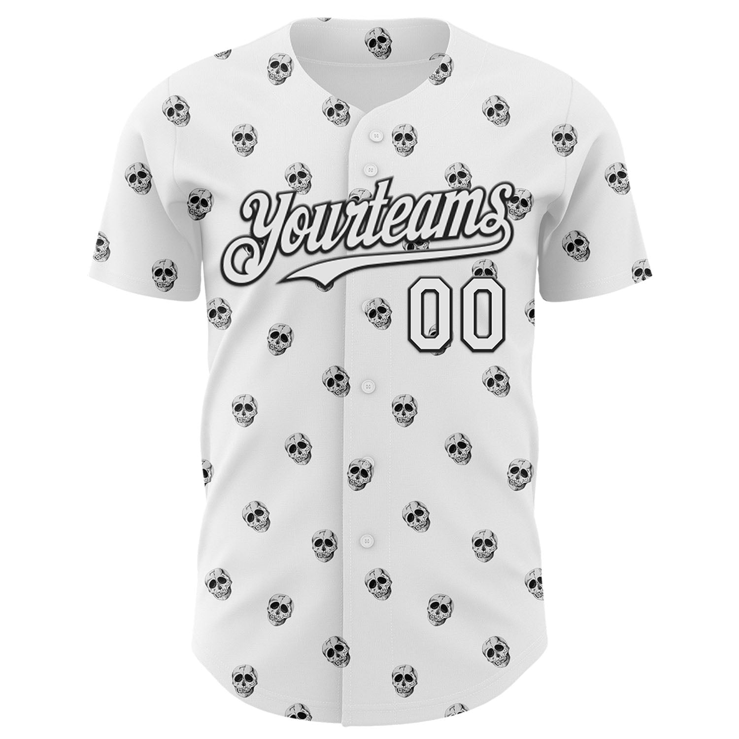 Custom White Black 3D Skull Authentic Baseball Jersey