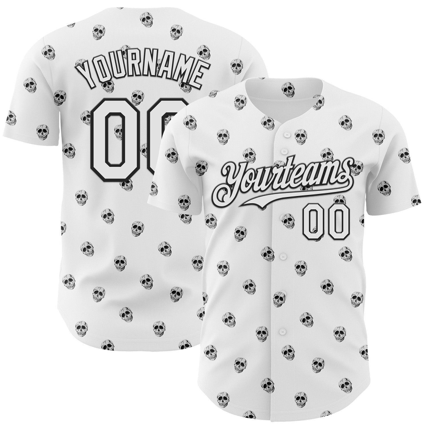 Custom White Black 3D Skull Authentic Baseball Jersey