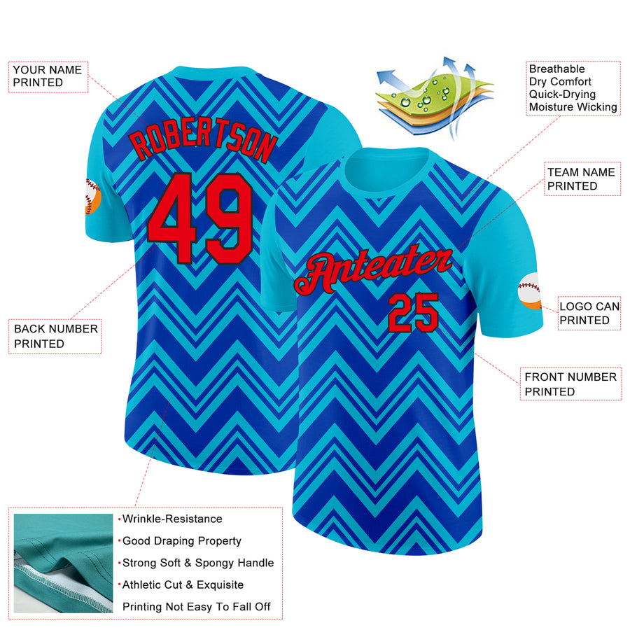 Custom Lakes Blue Fire Red Thunder Blue-Black 3D Esports Performance T-Shirt