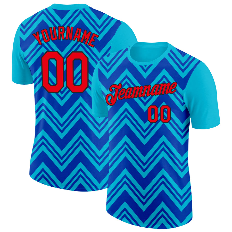 Custom Lakes Blue Fire Red Thunder Blue-Black 3D Esports Performance T-Shirt