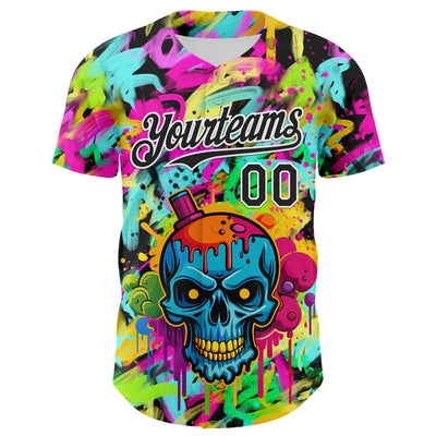 Custom Black White 3D Graffiti Skull Authentic Baseball Jersey