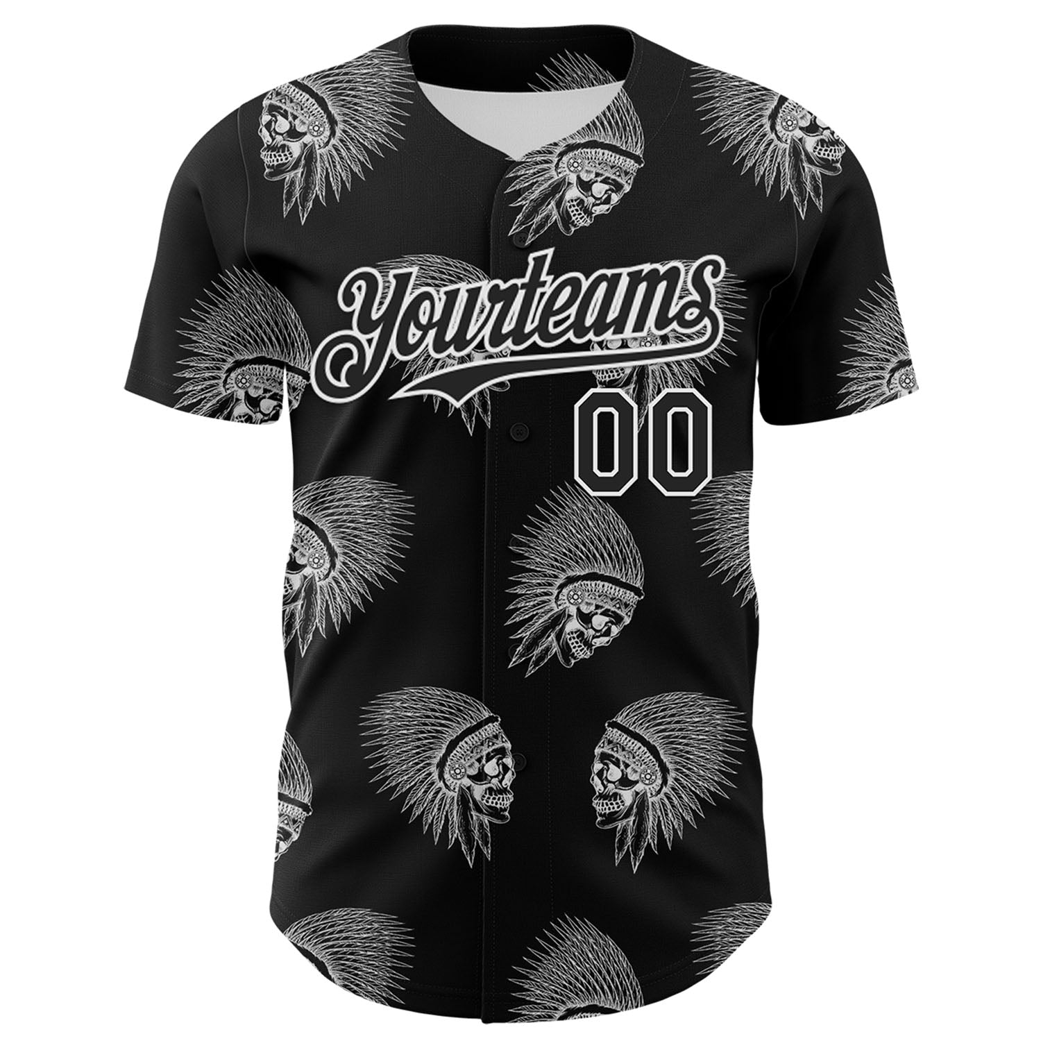 Custom Black White 3D Apache Skull Authentic Baseball Jersey
