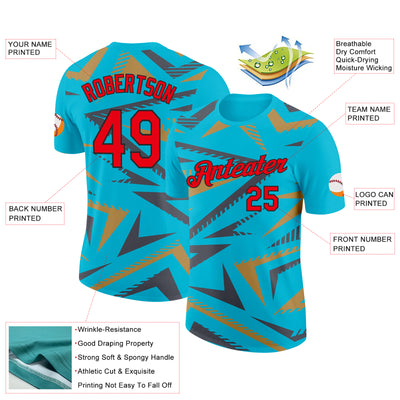 Custom Lakes Blue Fire Red Steel Gray Old Gold-Black 3D Esports Performance T-Shirt