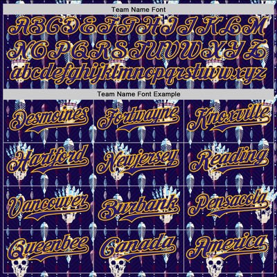 Custom Blue Dark Purple-Gold 3D Apache Skull Authentic Baseball Jersey