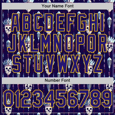 Custom Blue Dark Purple-Gold 3D Apache Skull Authentic Baseball Jersey